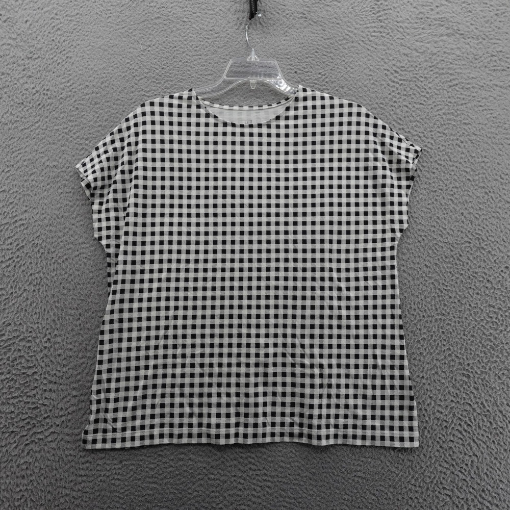 J Jill Luxe Supima Relaxed Tee Shirt Large Black White Check Women Casual